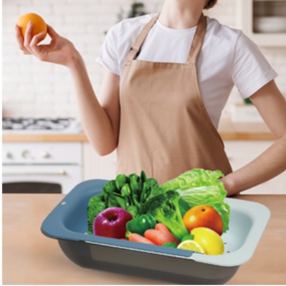 Extendable Over-the-Sink Kitchen Strainer - Colander Basket Set w/ Bowl (Blue) - Picture 10 of 11